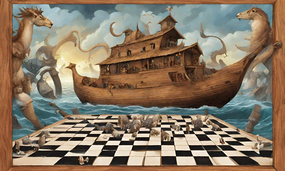 a Noah's Ark beside a chess board