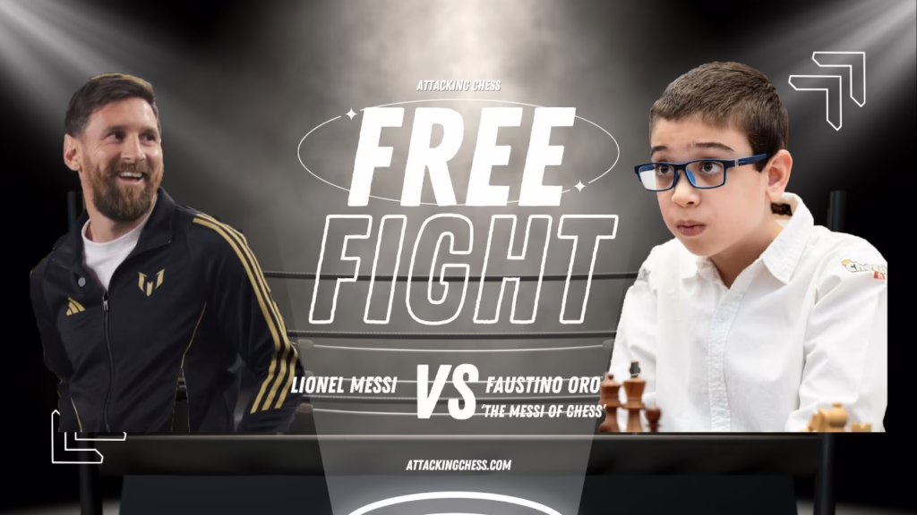 Faustino Oro fighting Lionel Messi
